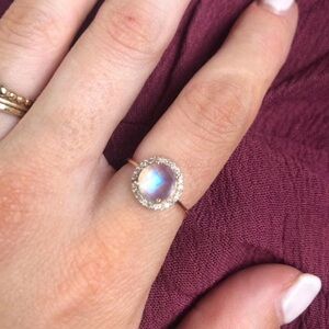 10K gold diamond moonstone ring